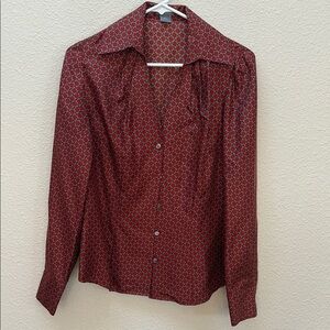 Red Long Sleeve Button Down Shirt with Notched Collar